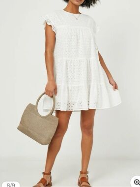 Hayden Flutter Sleeve Tiered Eyelet Dress